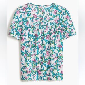 J. Crew BR635 White & Blue Bright Floral Puff Sleeve Blouse Women’s Size Small